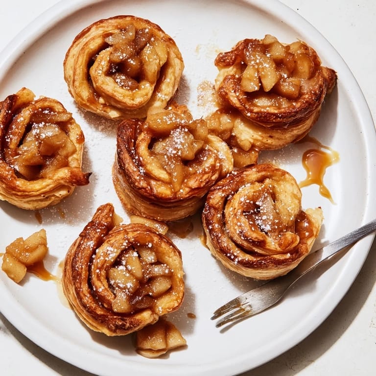 Golden-brown Caramel Apple Puff Pastry Pinwheels, a delightful sweet snack for gatherings.