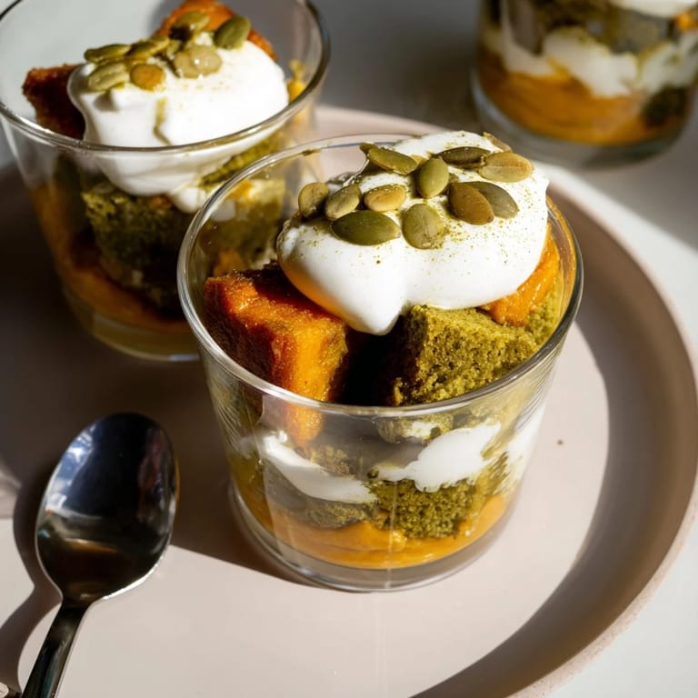 Delicious Matcha Pumpkin Muffin Trifles offering a fusion of flavors and autumn-inspired colors.