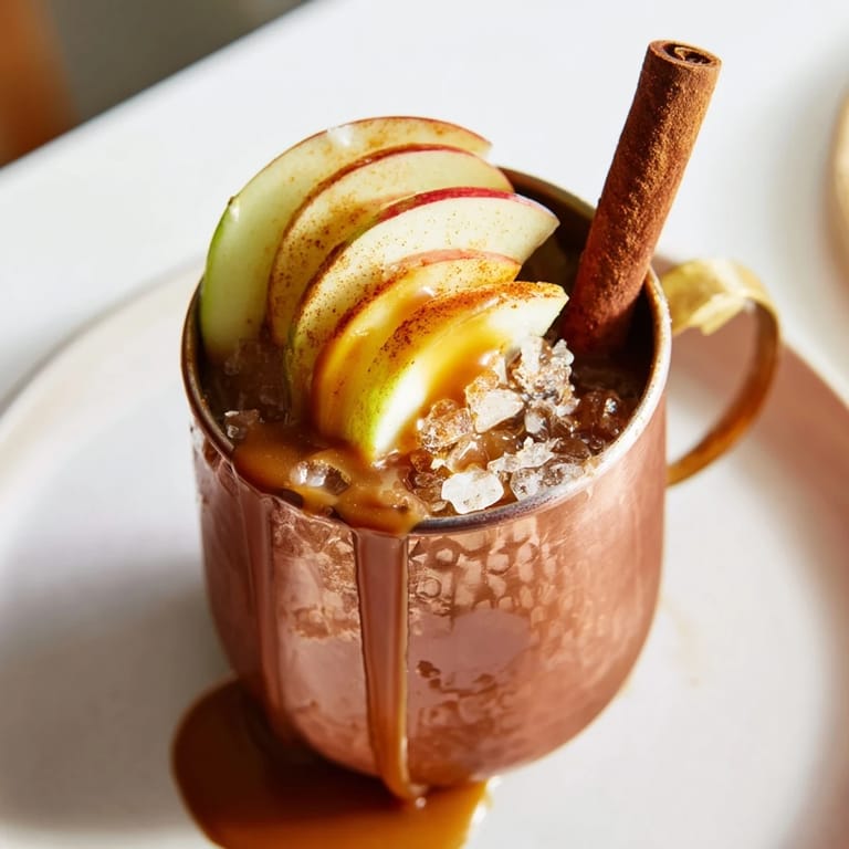 Enjoy the festive flavors of the Spicy Caramel Apple Mule, a refreshing autumn drink.  