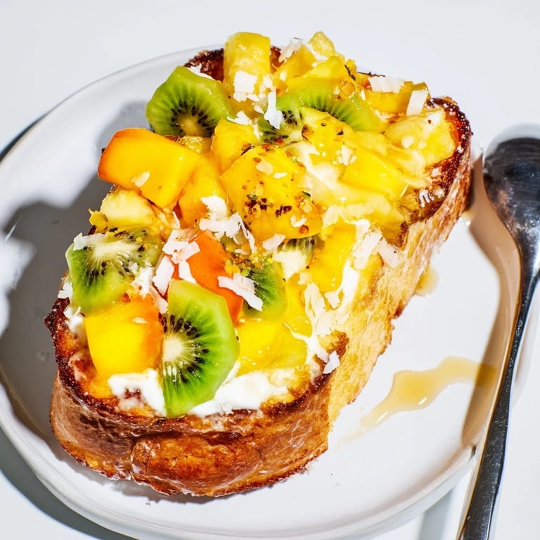 Baked Yogurt-Custard Toast 2.0, featuring a golden crust and fresh kiwi slices.  