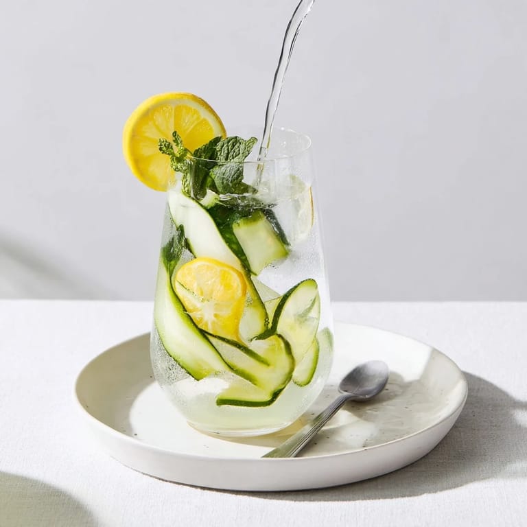 Ice-filled glasses showcase delicious water-based mocktails with strawberries and lime slices.  