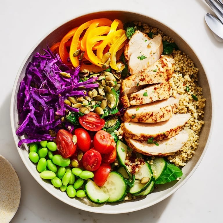 Vibrant meal-prep bowls showcasing layered grains, protein, and colorful garden-fresh veggies.  