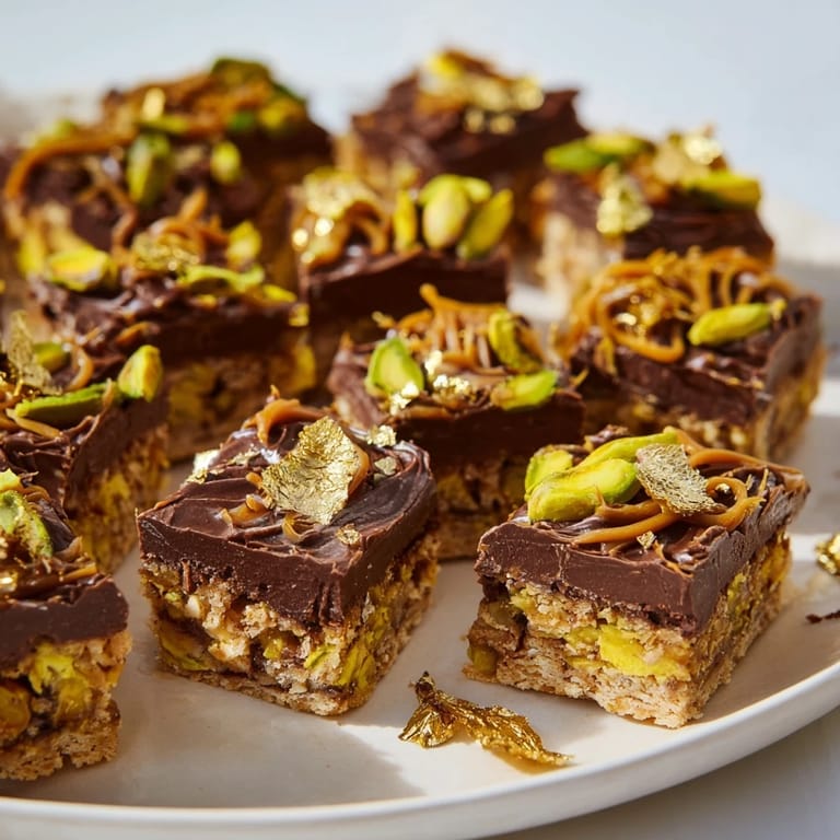 Luxurious chocolate bar inspired creations adorned with edible gold and toasted coconut flakes.