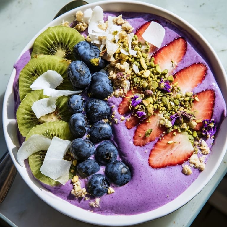 Delicious vibrant smoothie bowls featuring purple yam and berries for a nutritious start.  