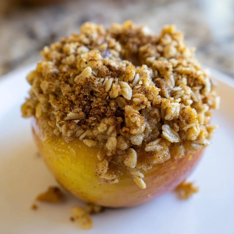 Golden-brown oat-nut crumble topping baked over tender, juicy sweet baked apples.