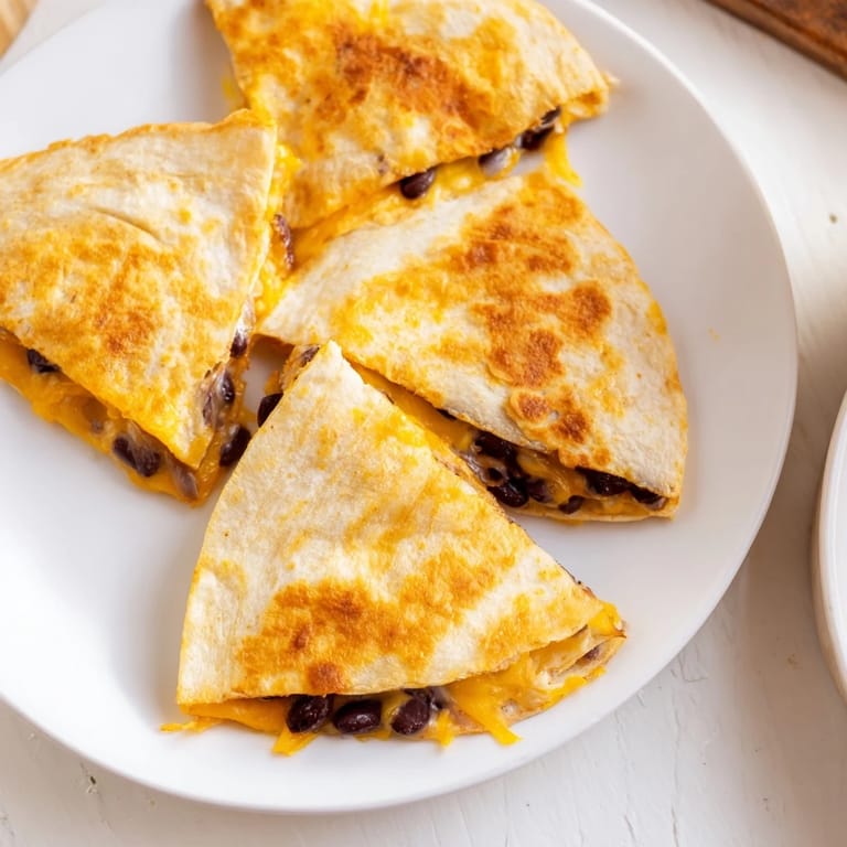 Warm, spicy salsa enhances these golden-brown Bean & Cheese Quesadillas, a quick and delicious choice.