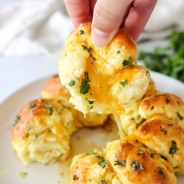 Freshly baked Mini Cheddar Bay Biscuit Pull-Apart with melted butter, perfect for a flavorful appetizer.