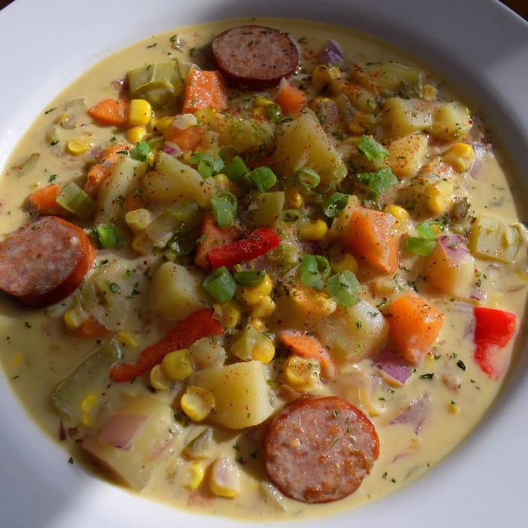Garnish this vibrant bowl of Slow Cooker Cajun Potato Soup with fresh parsley and serve with crusty bread.