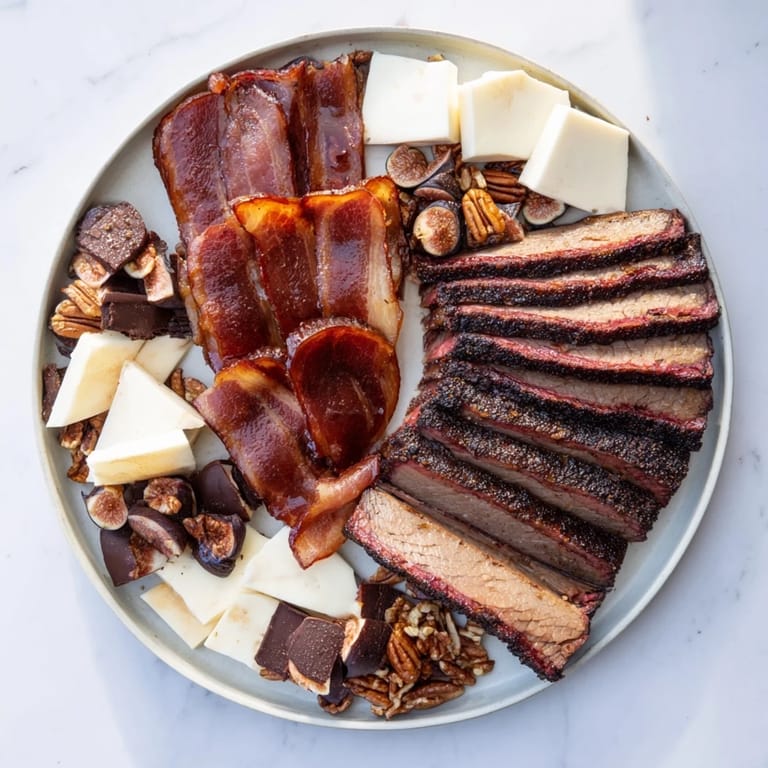 Indulge your senses with this Smoky BBQ & Bourbon Companion recipe featuring a beautifully arranged charcuterie board.