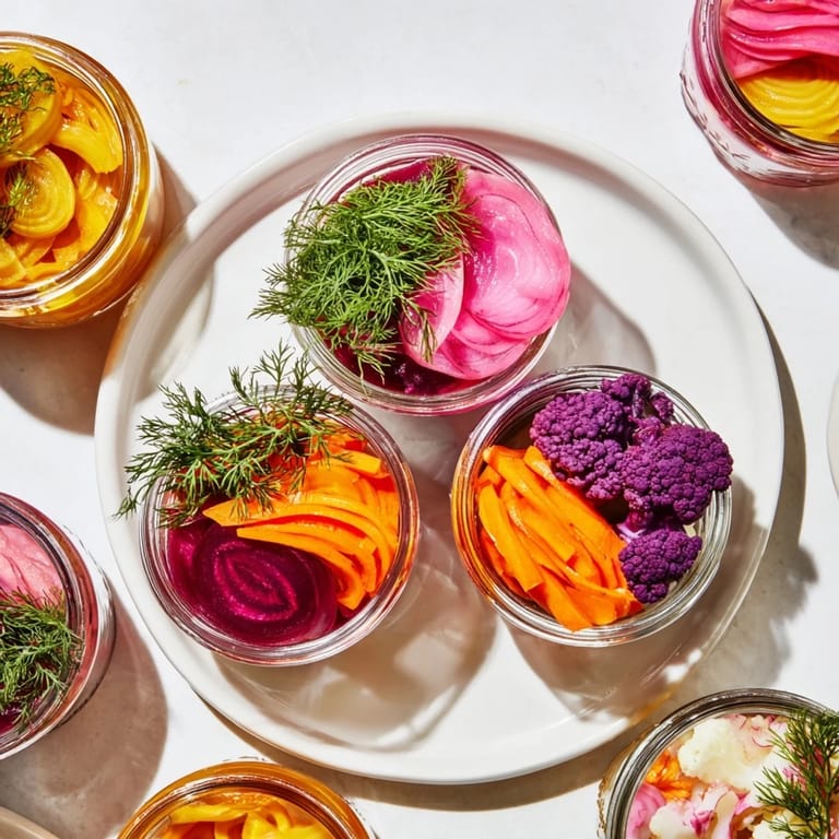 Vivid, neatly arranged jars showcase the deliciousness of The Pickled & Fermented Feast, great as a starter.