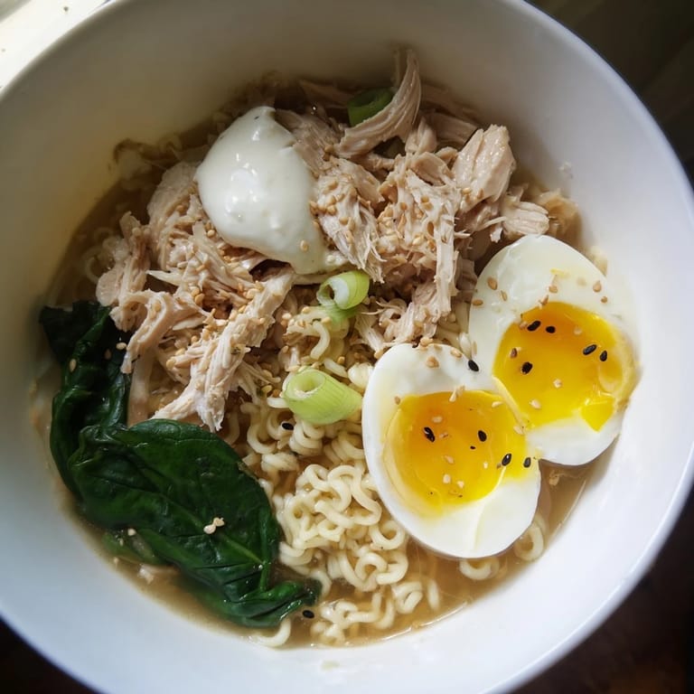 Flavorful Japanese-inspired chicken ramen, enhanced with rich Kewpie mayo, served hot in a bowl.