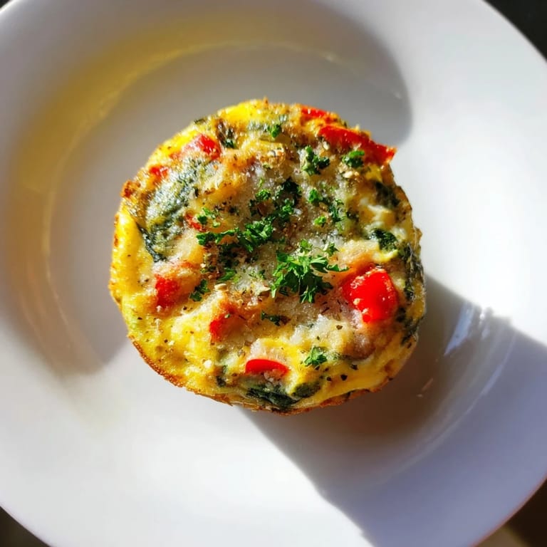 Fluffy baked Mini Crustless Quiches offer a savory bite, showcasing fresh herbs and vegetables.