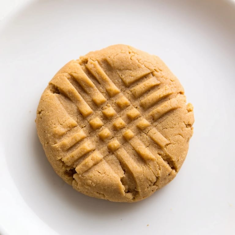Close-up of freshly baked flourless peanut butter cookies with a crisscross fork pattern, delicious and simple.