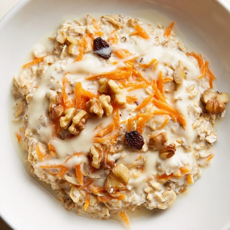 Delicious Carrot Cake Overnight Oats in a jar, an easy make-ahead breakfast, with fruit.