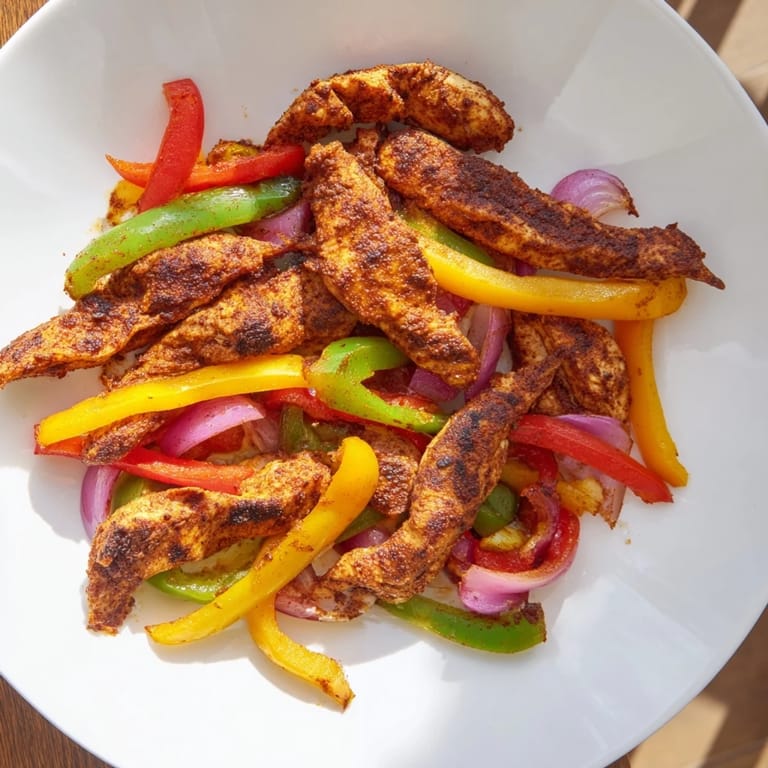 A close-up of the delicious Chicken Fajita Sheet Pan, showing tender chicken and colorful vegetables.