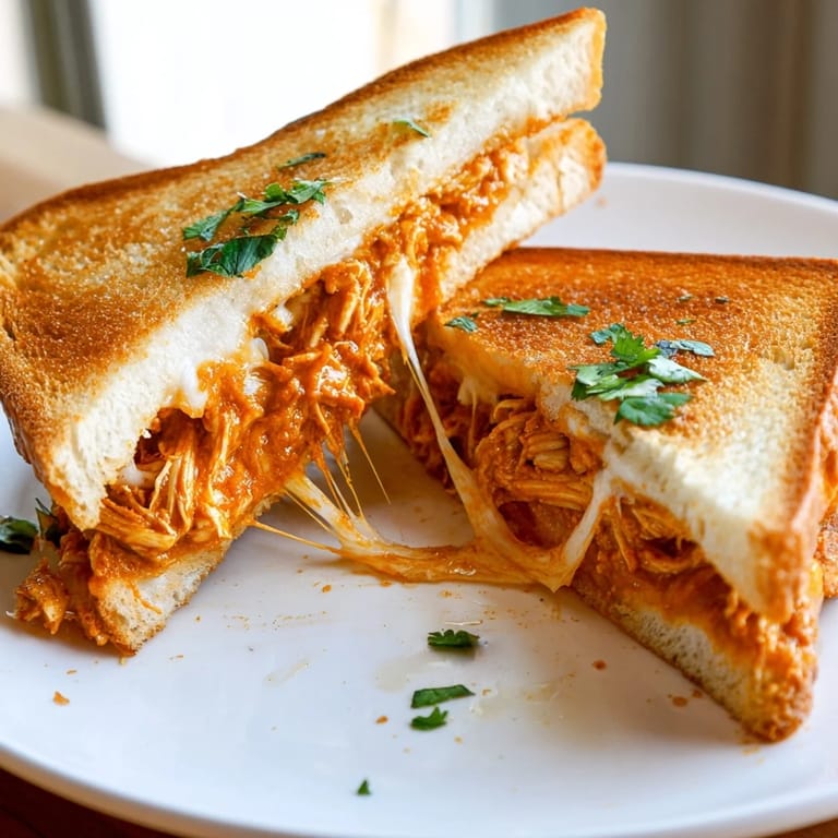 Hot, melty Savory Butter Chicken Grilled Cheese, perfectly toasted with a taste of Indian spices and creamy cheese.