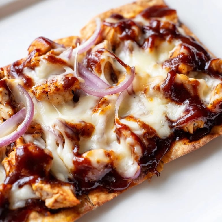 Perfectly baked BBQ chicken flatbread cut into slices, served warm as a quick family dinner or party appetizer.