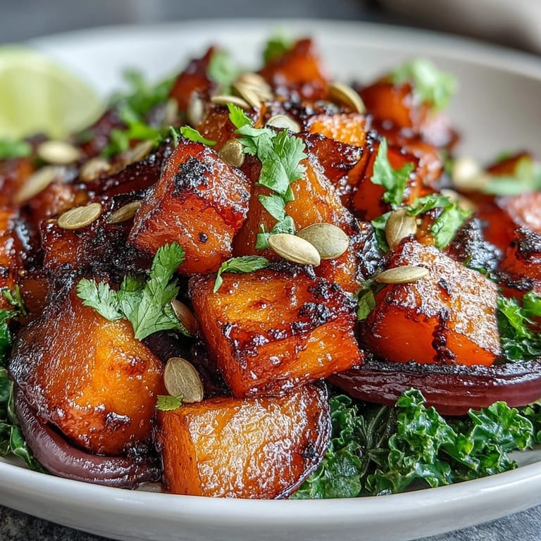Hearty vegetarian red kuri squash bowl, delicious with pumpkin seeds.
