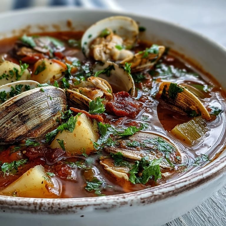 Cozy up with this zesty Manhattan Clam Chowder, perfect garnished with fresh garden parsley.