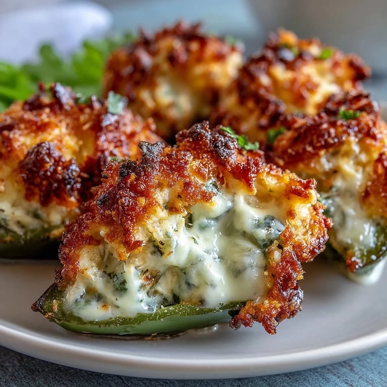 Stuffed jalapeño halves filled with creamy crab on a serving platter with lemon wedges.