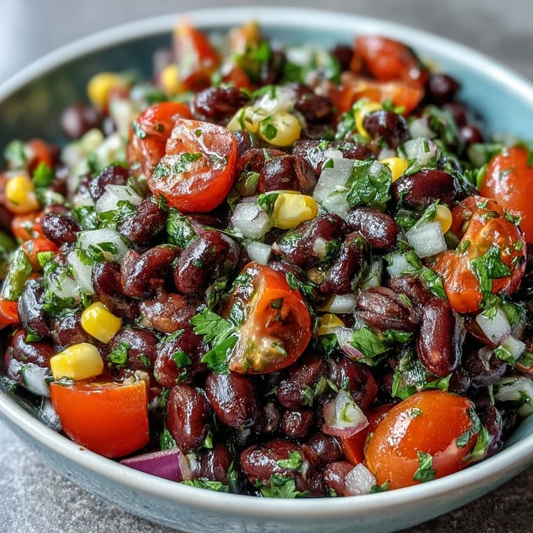 Colorful Tex-Mex Cowboy Caviar salad with black-eyed peas and red onion, perfect as a gluten-free appetizer or side dish.