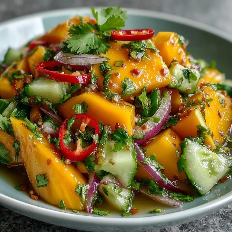A bright serving of the Refreshing Mango Salad with Lime Dressing, perfect for summer lunches or light dinners.