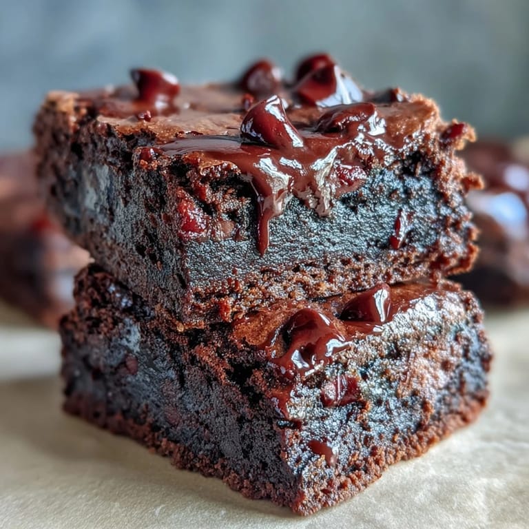 Close-up of Greek Yogurt Brownies, revealing a moist crumb and rich cocoa color, ideal for a healthier dessert.