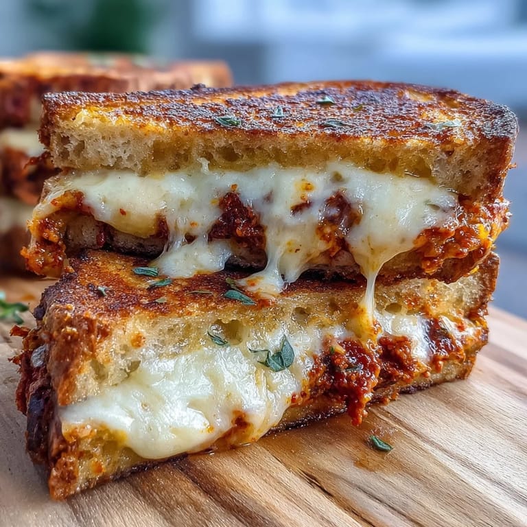 Sun-Dried Tomato Pesto Grilled Cheese served beside a bowl of steaming tomato soup for dipping.