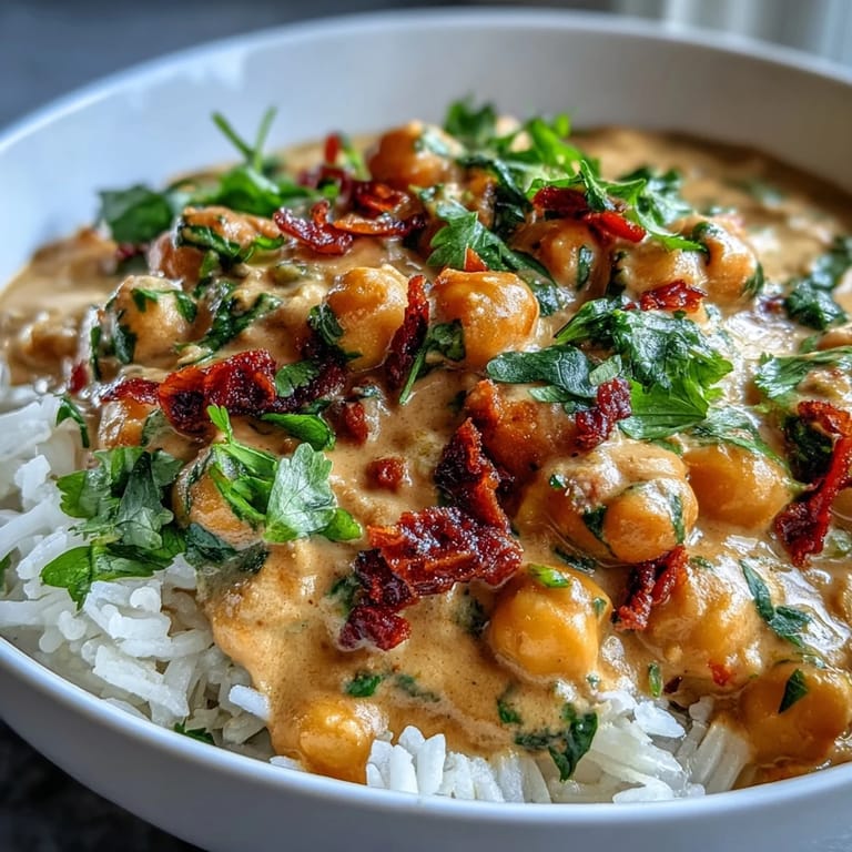 Easy vegan mango chickpea curry simmered in coconut milk with bell peppers and served over jasmine rice for dinner.