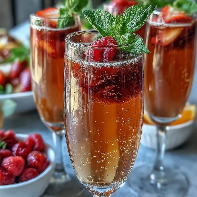 Interactive strawberry mimosa bar setup with colorful fruit garnishes, juices, and bubbly for a fun Galentines gathering.