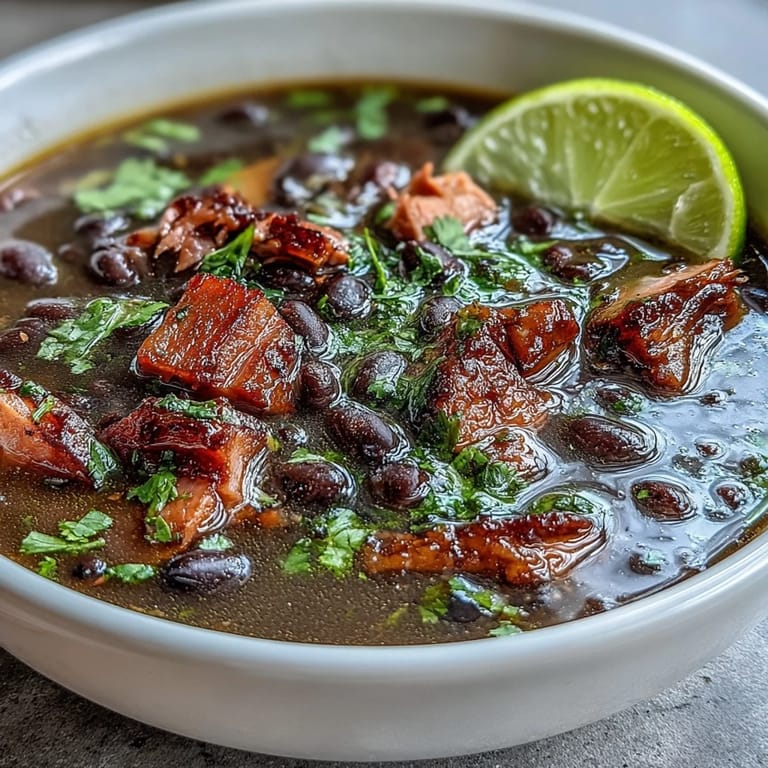Rich black bean soup with diced ham, bright lime, and fresh cilantro, perfect for a cozy family meal.