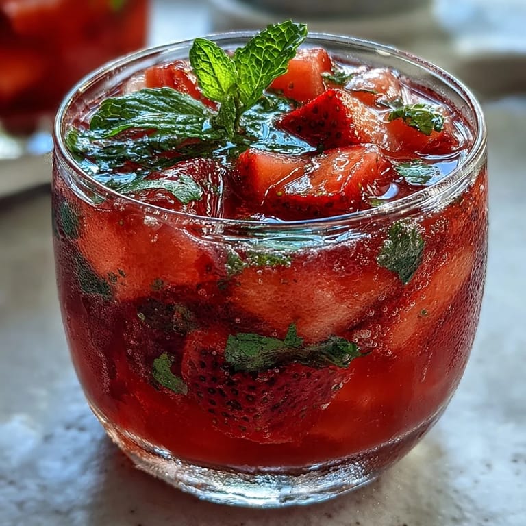 Chilled strawberry watermelon daiquiri mocktail with fresh mint, showcasing bright fruit flavors and a frosty, inviting presentation.