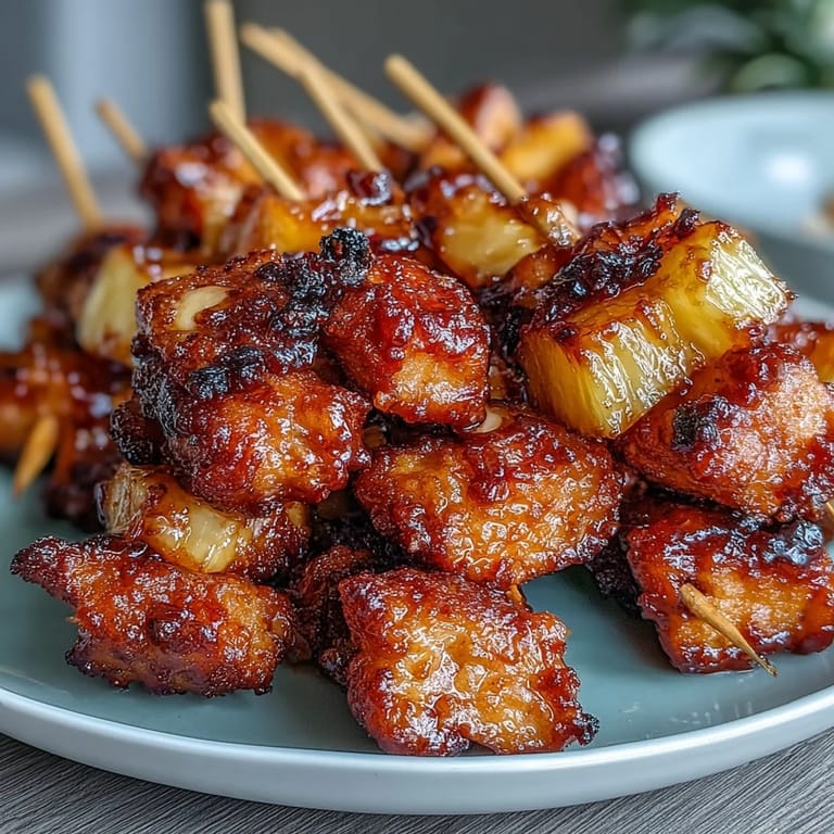 Tender chicken pieces are marinated and paired with pineapple chunks, then air-fried until crispy and caramelized.  