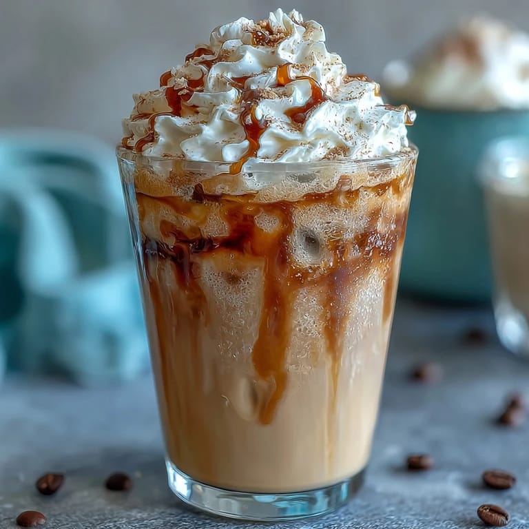 A creamy, blended iced coffee drink featuring real vanilla bean, served with a generous swirl of luscious coconut whipped cream.