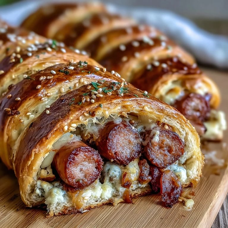 Bite-sized cocktail sausages in buttery pastry, baked until golden and paired with creamy honey mustard dip.
