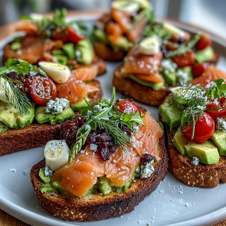 Vibrant avocado toast board with smoked salmon, cherry tomatoes, cucumber, and herbs for a perfect spring brunch centerpiece.