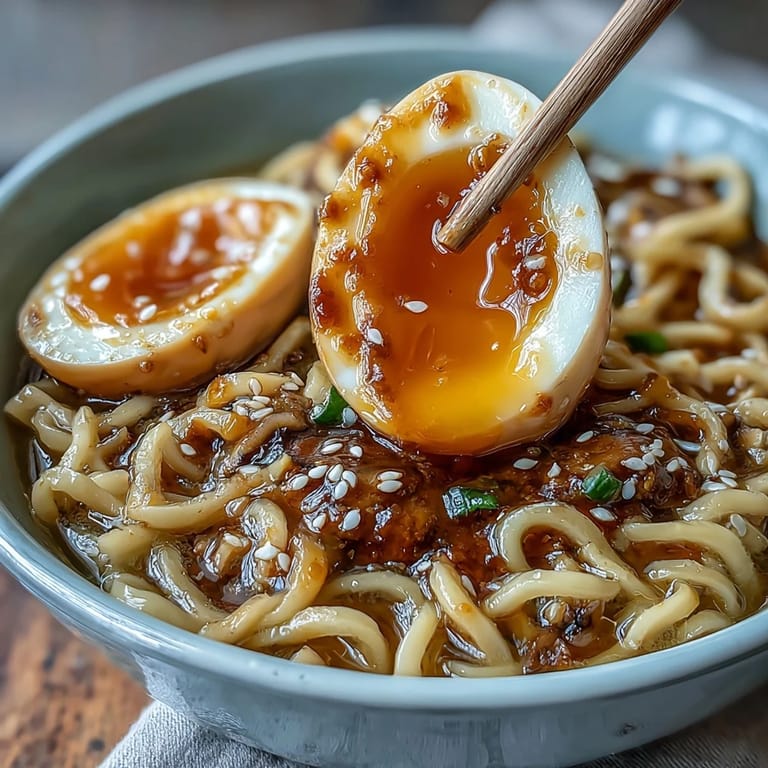 Rich miso broth ramen with springy noodles, tender shiitake mushrooms, and vibrant green onions.