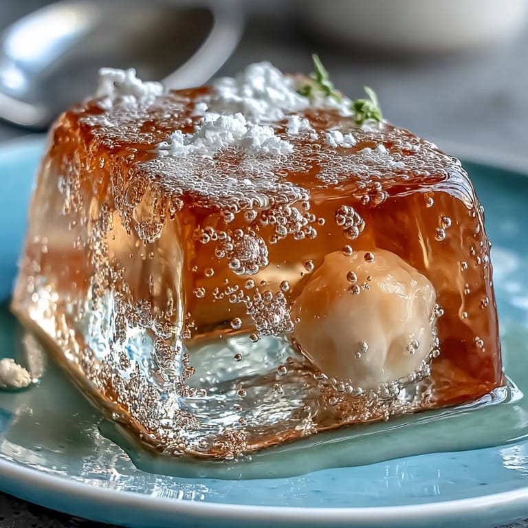 Chilled lychee agar jelly cubes are served in a bright, bubbly yuzu drink.