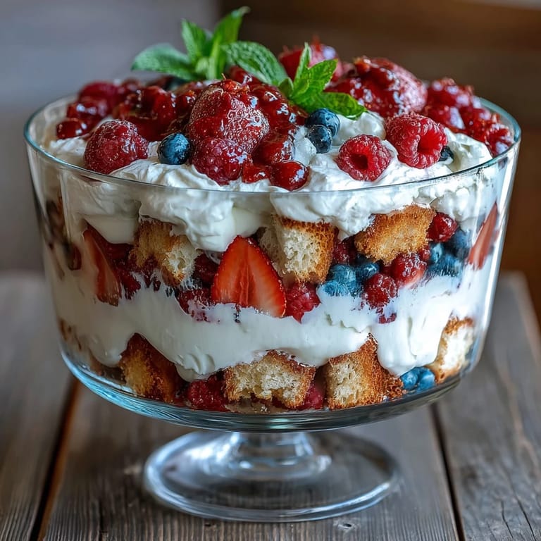 Enjoy this patriotic Red White Blue layered trifle, brimming with fresh berries and light cake.