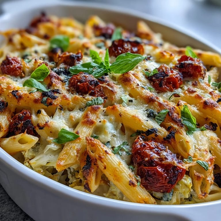 Comforting Roasted Tomato Cabbage Pasta Bake, ready for a hearty meal.