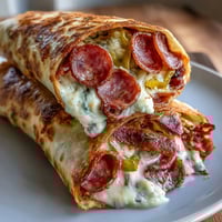Crispy low-carb Italian sub wrap filled with melty provolone, spicy salami, pepperoni, and tangy banana peppers.  