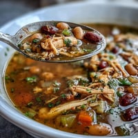 Hearty 15-bean crockpot soup with tender smoked turkey, carrots, and celery simmered to perfection.