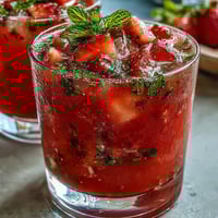A refreshing strawberry watermelon daiquiri mocktail garnished with fresh mint and lime, perfect for summer sipping.  
