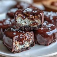 Creamy peanut butter and cottage cheese bites drizzled with rich dark chocolate and sprinkled with crushed peanuts.