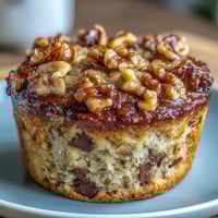 High-protein banana bread muffins baked golden brown with nuts, perfect for healthy breakfast or meal prep.