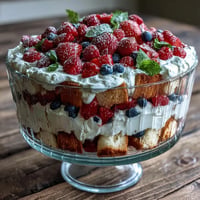 Red White Blue Berry Trifle: a festive stacked dessert with creamy, cakey, fruity layers.