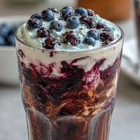 Frothy, frosted blueberry muffin iced coffee topped with creamy vanilla cold foam.